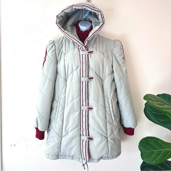 mod maid Jackets & Blazers - MOD MAID Vintage 80s Puffer Ski Mid Length Knit Cuff Hooded Stranger Things M